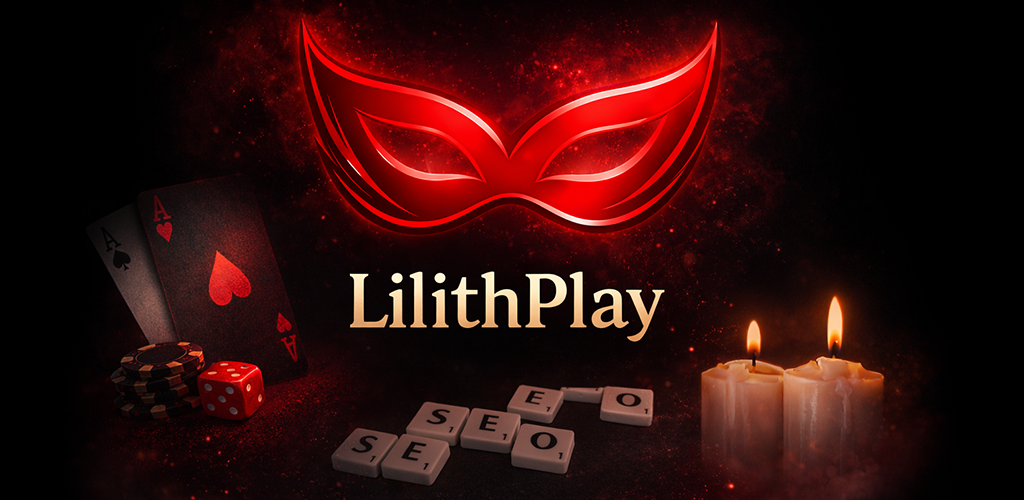 LilithPlay banner with card games, dice and candles