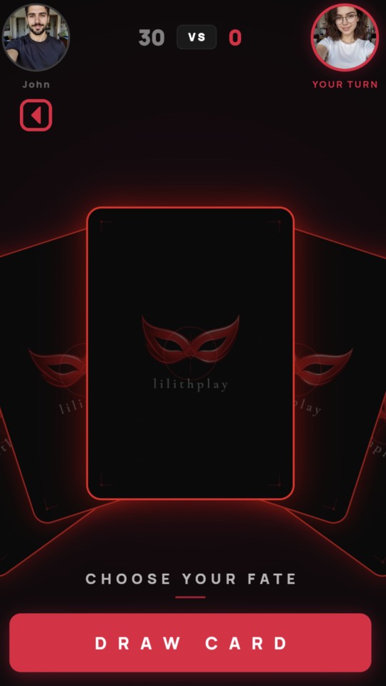 LilithPlay card draw game screen