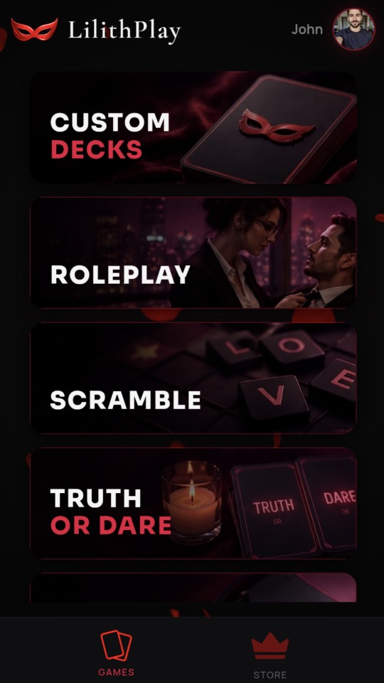 LilithPlay home screen showing the game modes