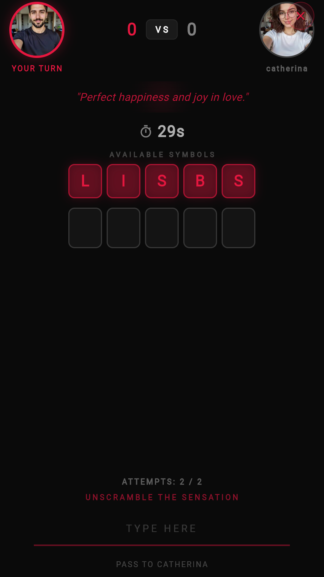 LilithPlay word scramble game screen